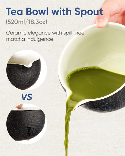 Joiish Matcha Whisk Set, Matcha Kit 10-Pcs, Bamboo Whisk and Ceramic Bowl with Spout & Measuring Spoon & Cup, Japanese Ceremony Matcha Tea Powder Making Tools, Light Green