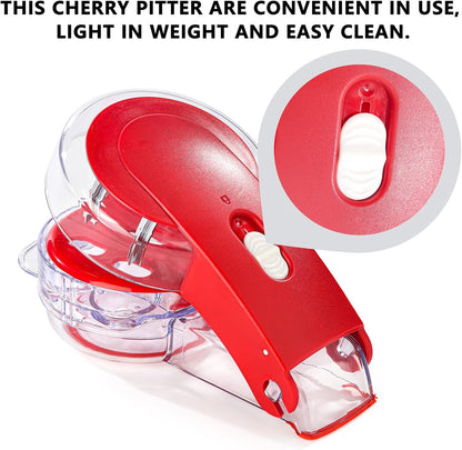 Cherry Pitter, Stainless Steel & Plastic, Red, 7.68" x 4.33" x 2.36", 6 Cherry Pit Remover, Multi-Function Fruit Pitter