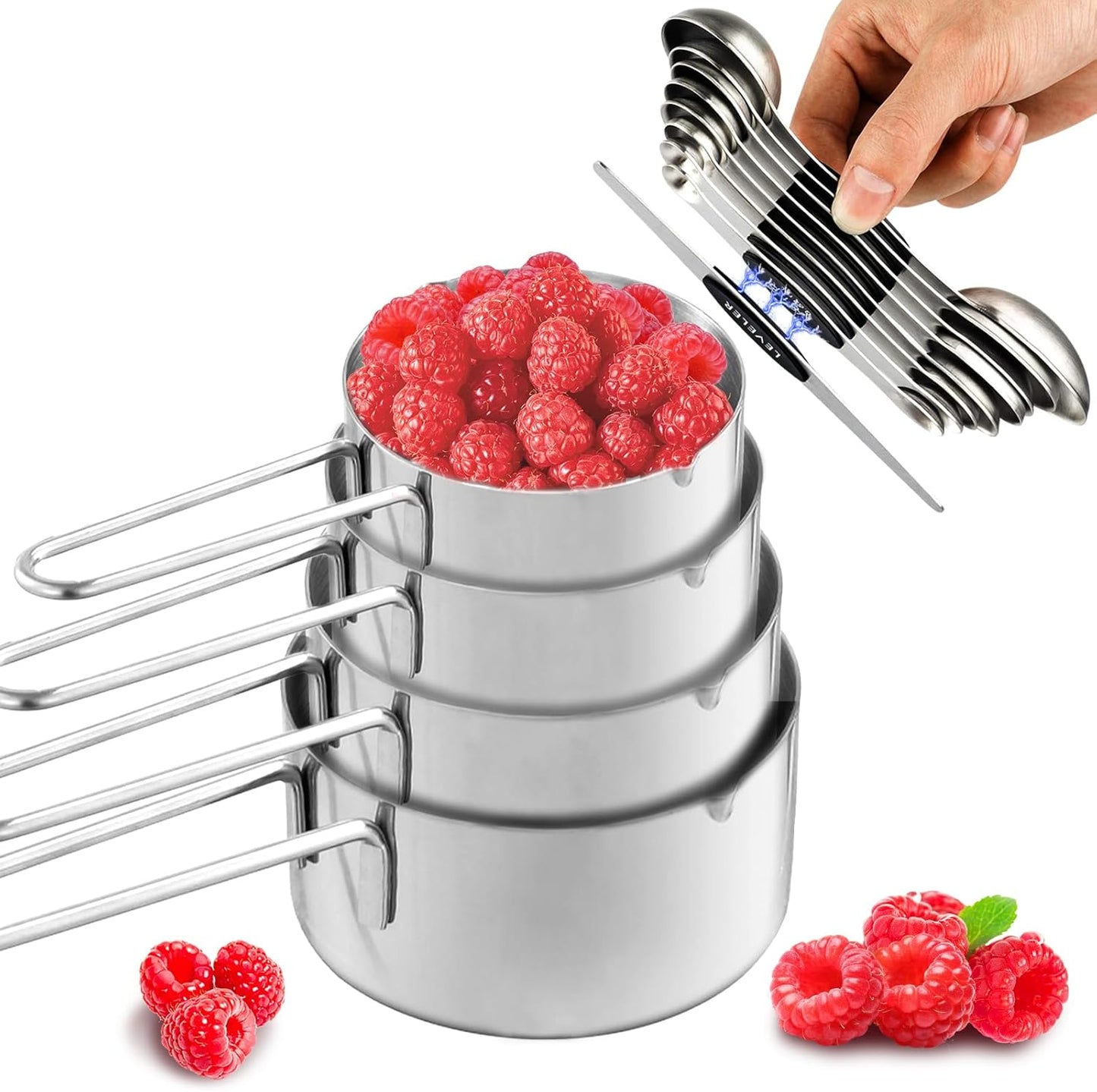 13pcs Gold Stainless Steel Measuring Cups and Spoons Set, Including 8 Double-Sided Magnetic Measuring Spoons Set & 1 Leveler, 4 Metal Measuring Cups, Kitchen Accessroies for Cooking & Baking
