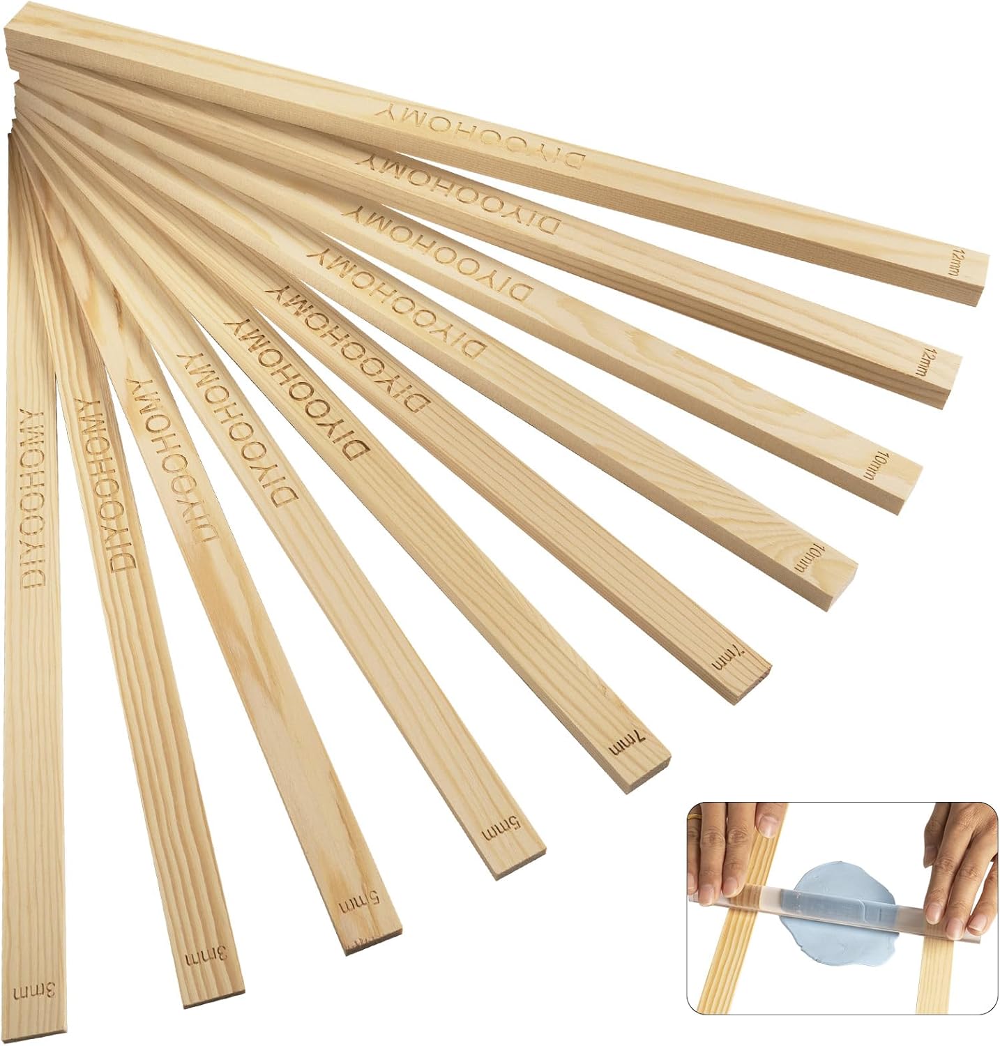 DIYOOHOMY 10 Pcs 17"L Rolling Pin Guides for Dough Thickness Polymer Clay Tools, Wooden Slab Roller for Clay, Clay Rolling Pin Depth Guide Pottery Ceramics Supplies