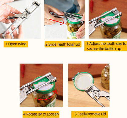 2 Pack Adjustable Stainless Steel Jar Opener, Easy Grip Manual Bottle & Tight Lid Opener for Elderly, Arthritis, Women and Children