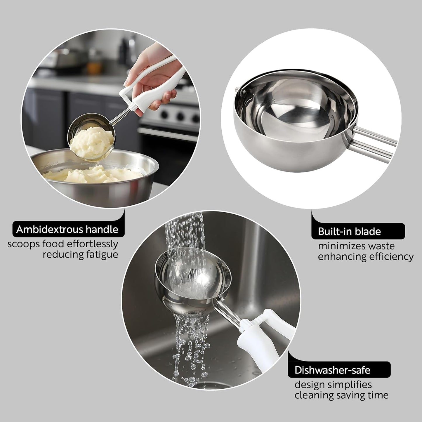 Restaurantware Ice Cream Scoop 1 Case 3.75 oz Stainless Steel Portioner Commercial Kitchen Tool Comfortable Grip Dishwasher-Safe Ambidextrous Handle