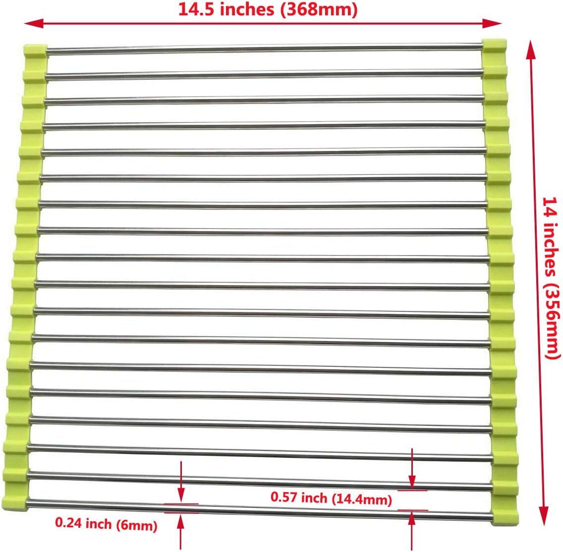Roll Up Dish Drying Rack, Stainless Steel and Silicone Dish Drying Mat Over The Sink Foldable Drain Rack Multipurpose Dish Drainer for Kitchen, 14.5” x 14”, Gray