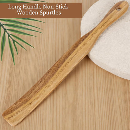 Jeffdad 2 Pcs Wooden Spurtle for Sourdough Starter, Dough Whisk Long Handle Jar Spatula Non-Stick Spurtles Kitchen Tools for Baking Cooking Stirring Mixing