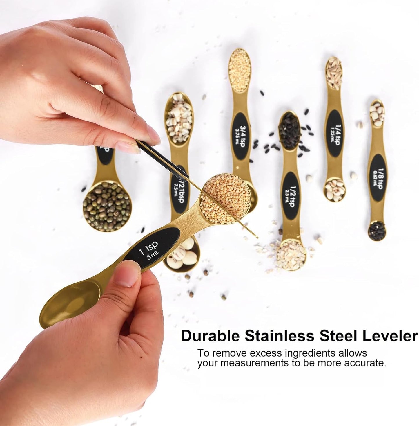 Magnetic Measuring Spoons Set Stainless Steel with Leveler, 8pcs Multicolors Measuring Cups Set for Baking, Measuring Cups and Spoon Set Kitchen Gadgets Apartment Essentials Fits in Spice Jars