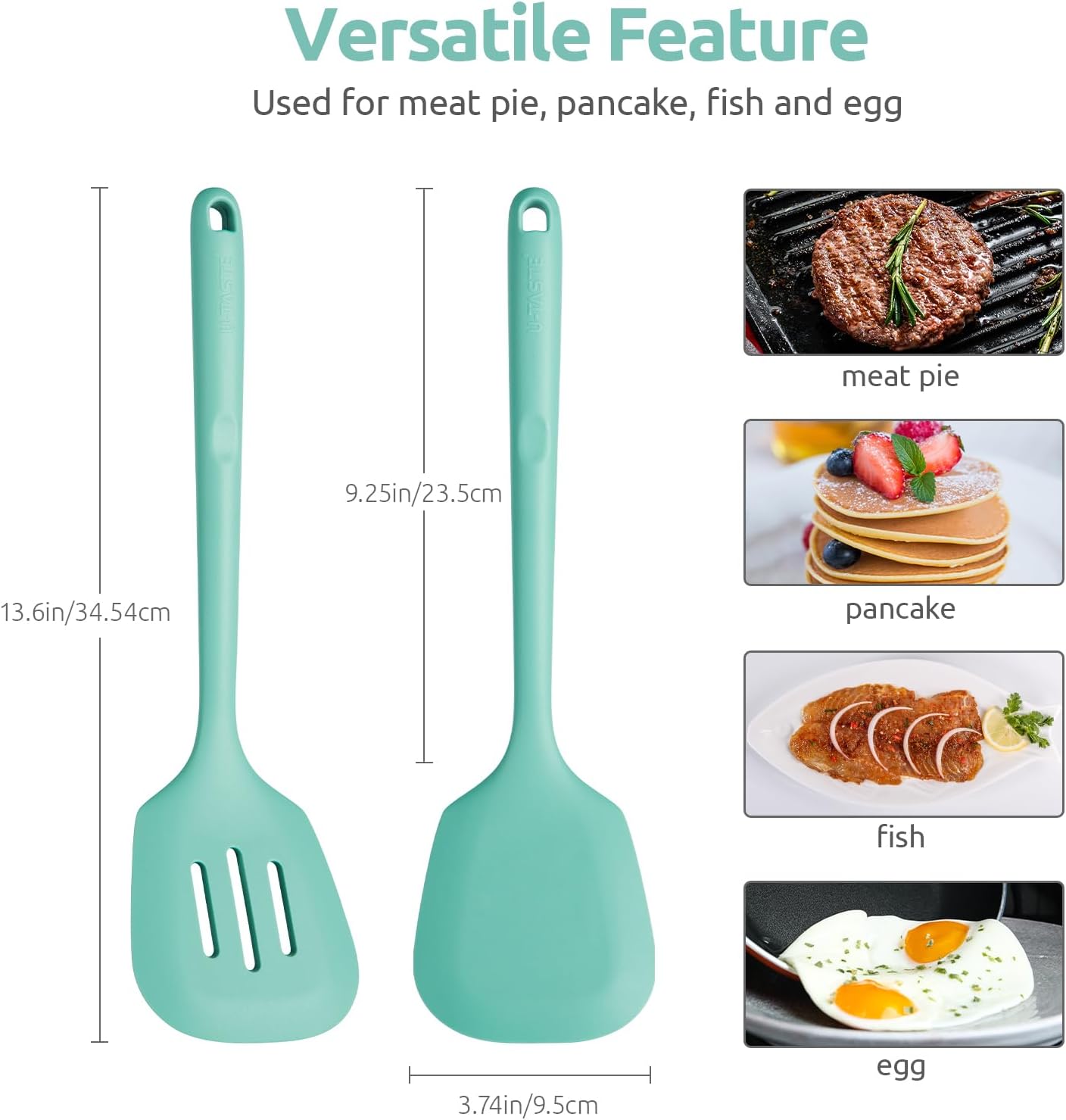 600ºF Heat Resistant Slotted Turner: U-Taste 13.6in Silicone Kitchen Spatula Flipper, 3.74in Wide Food Grade Flexible Thin Rubber Cooking Utensil for Egg, Pancake, Cookie in Nonstick Cookware (Red)