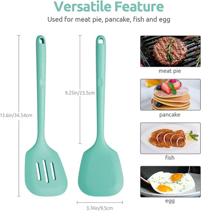 600ºF Heat Resistant Slotted Turner: U-Taste 13.6in Silicone Kitchen Spatula Flipper, 3.74in Wide Food Grade Flexible Thin Rubber Cooking Utensil for Egg, Pancake, Cookie in Nonstick Cookware (Red)