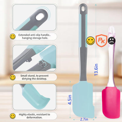 Extra Long Pastry Brush - Silicone Spatula - Basting Brush+Spatula Silicone Heat Resistant,for Baking Scraping Mixing BBQ Grill Kitchen Cooking Spread Oil Butter Sauce (Pink Brush+Spatula)