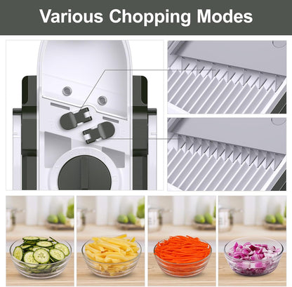Safe Mandoline Slicer for Kitchen, Adjustable Thickness 0.1-8 mm, 5 in 1 Multi Vegetable Chopper, Potato Slicer, Food Chopper French Fry Cutte, Paring Knife/Cleaning Brush, Mandolin (BlackKnight)