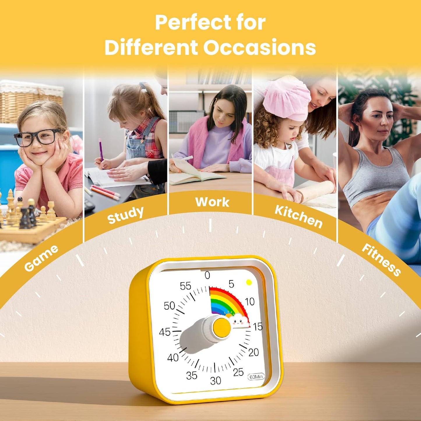 Visual Timer for Kids with Pause Function, 60 Minute Countdown Timer for Kids Desk Study, Teaching, Kitchen Cooking, Office Meetings, Time Management for ADHD (White)