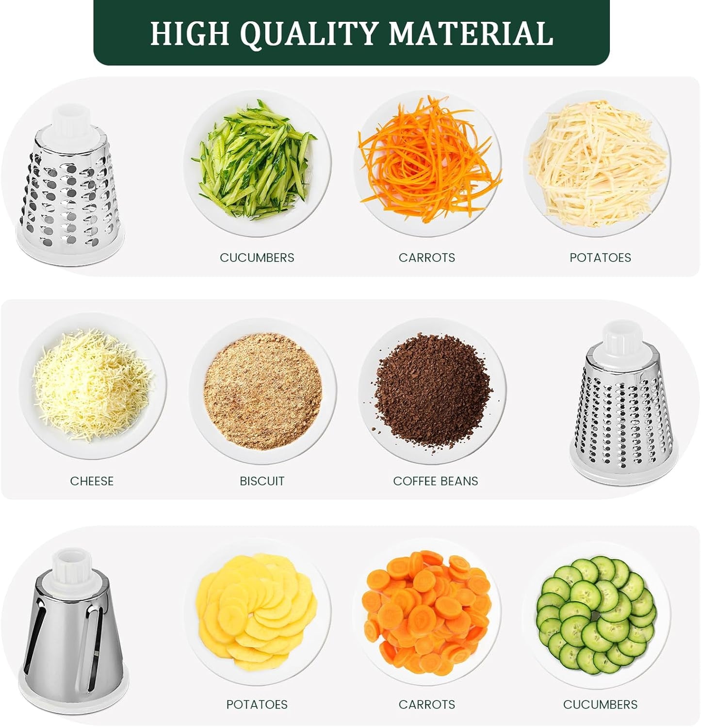 HANSGO Rotary Cheese Grater Hand Crank, Shredder Slicer Grinder, 3 Large Diameter Metal Blades & Cleaning Brush, Non-slip Suction Base, Labor-Saving Handle, Kitchen Gadgets for Cheese, Vegetable, Nuts