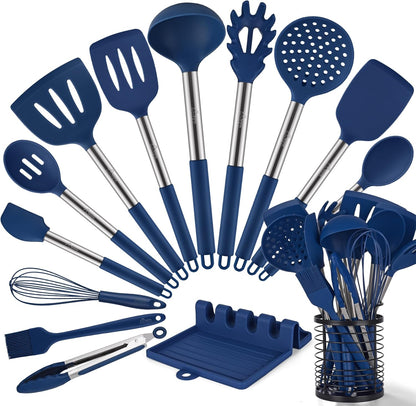 HOTEC 446°F Heat Resistant Silicone Kitchen Utensils, Cooking Utensil Set, Spatula Set, BPA Free, Kitchen Gadgets, Utensils Holder, Dishwasher Safe, 14pcs Multicolor