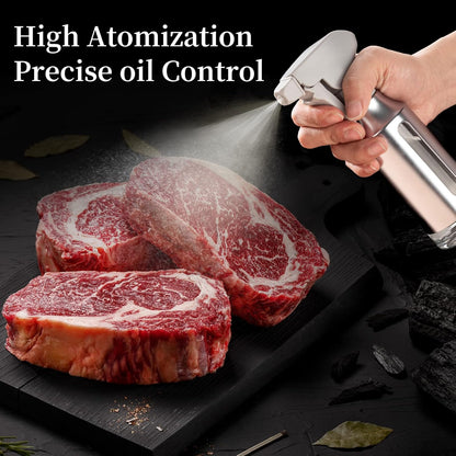 Oil Sprayer for Cooking,Stainless Steel Olive Oil Mister for Air Fryer Black Nozzel Dispenser Bottles Fat Reduction Glass Oil Control Spray Pot 6.35oz(180ml) Capacity
