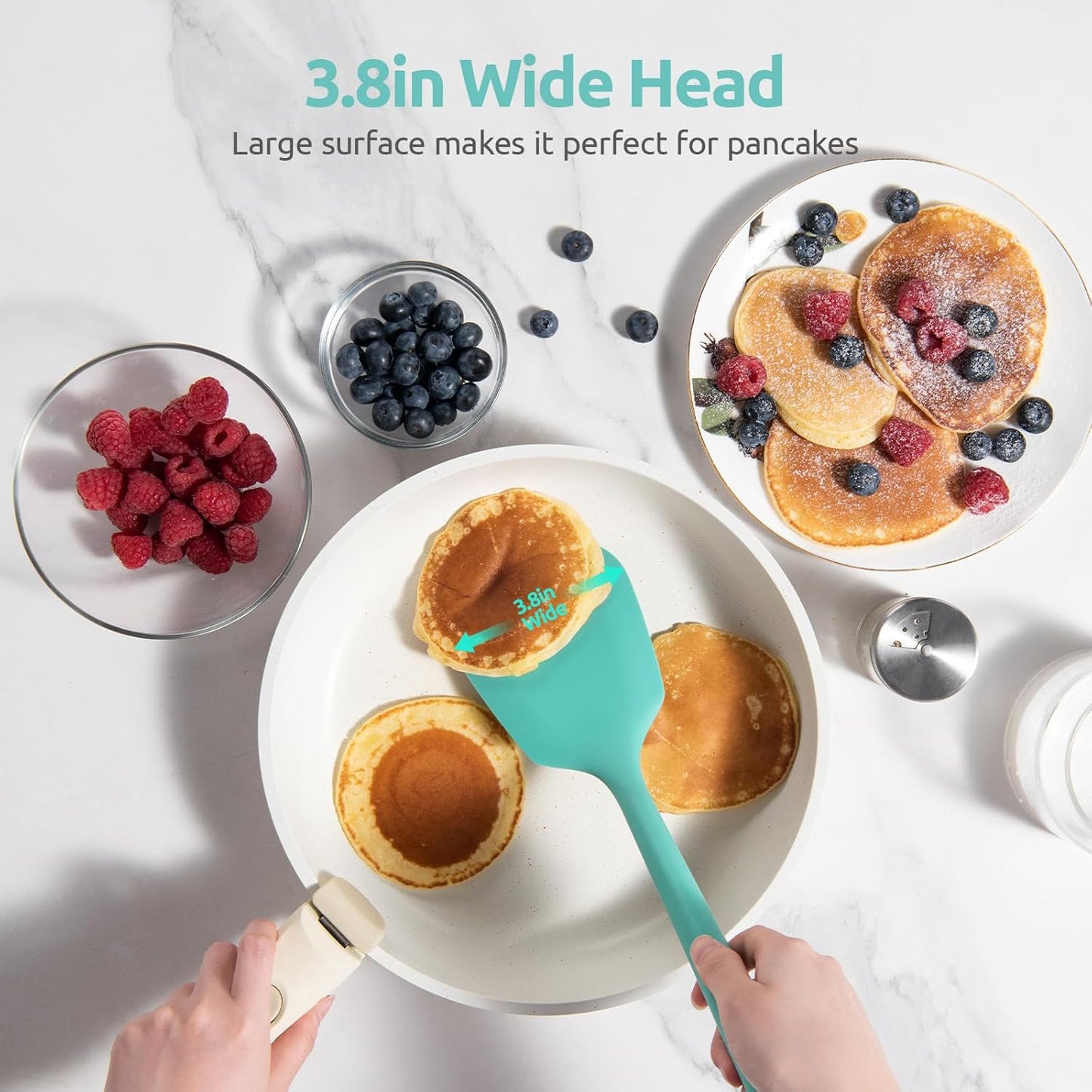 600ºF Heat Resistant Slotted Turner: U-Taste 13.6in Silicone Kitchen Spatula Flipper, 3.74in Wide Food Grade Flexible Thin Rubber Cooking Utensil for Egg, Pancake, Cookie in Nonstick Cookware (Red)