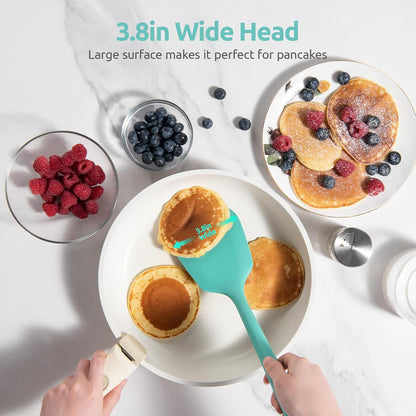 600ºF Heat Resistant Slotted Turner: U-Taste 13.6in Silicone Kitchen Spatula Flipper, 3.74in Wide Food Grade Flexible Thin Rubber Cooking Utensil for Egg, Pancake, Cookie in Nonstick Cookware (Red)