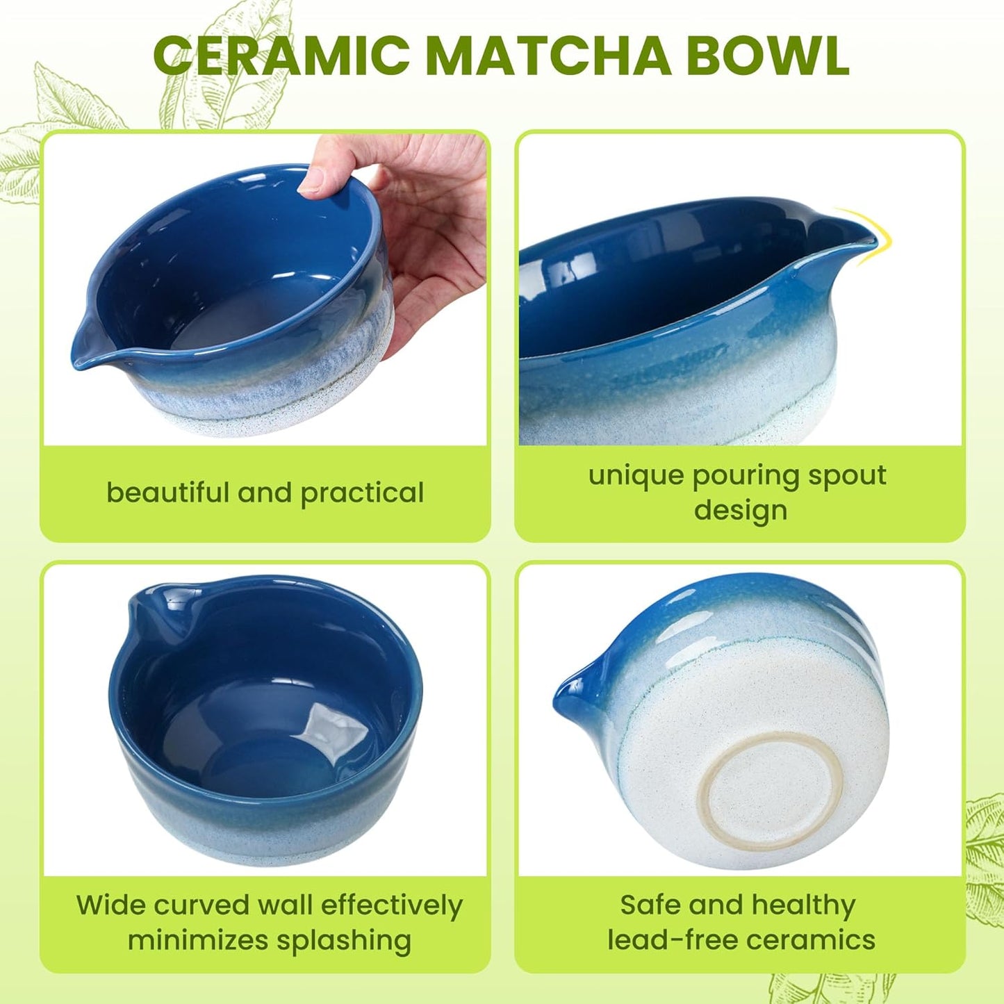 Matcha Whisk Set, Ceramic Matcha Kit Desert Style, Matcha Whisk and Bowl, Bamboo Scoop and Rest, Sifter and Tea Towel, 7 Pcs Gifts for Matcha Lover - Matte Black