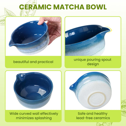 Matcha Whisk Set, Ceramic Matcha Kit Desert Style, Matcha Whisk and Bowl, Bamboo Scoop and Rest, Sifter and Tea Towel, 7 Pcs Gifts for Matcha Lover - Matte Black