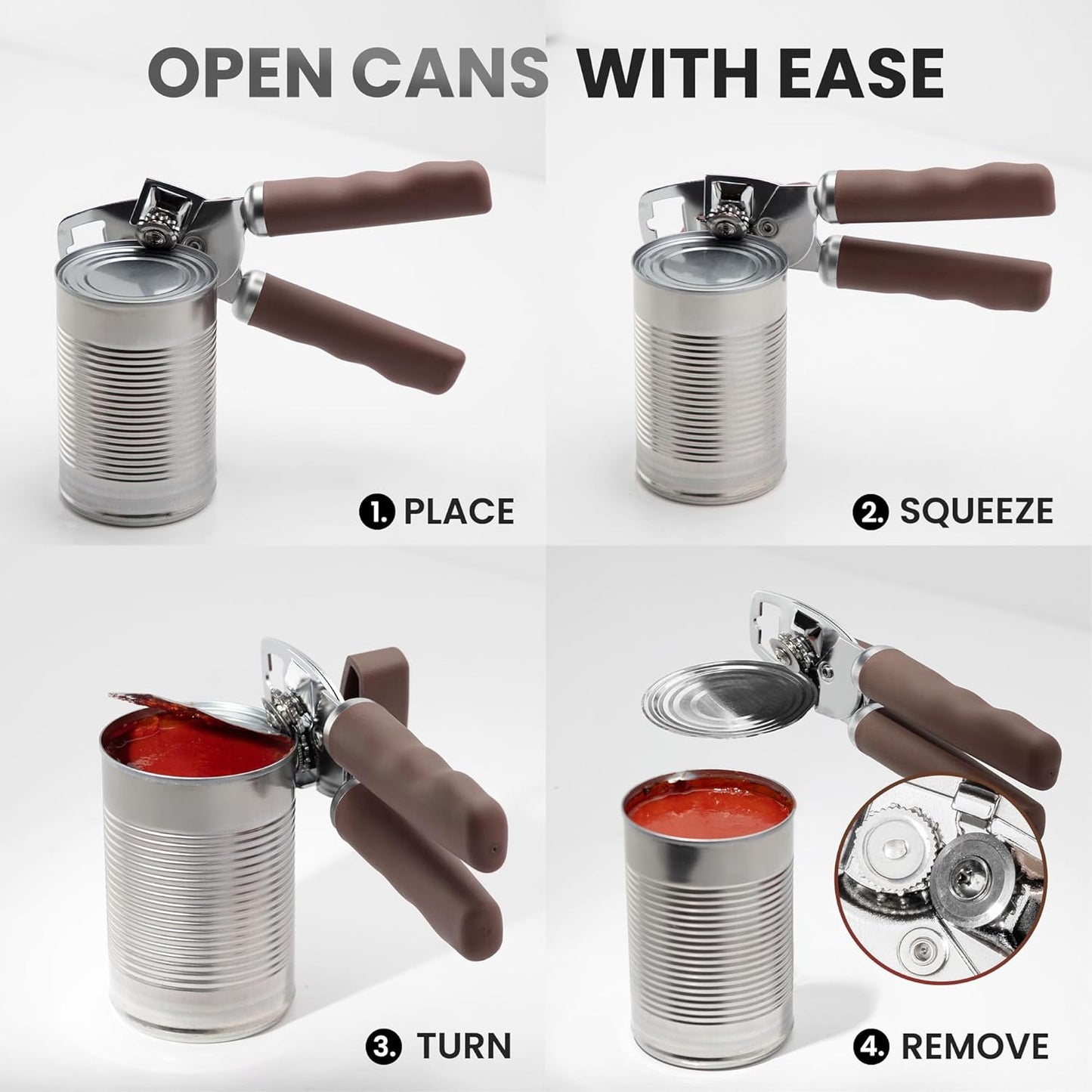 Zulay Kitchen Heavy Duty Stainless Steel Can Opener Manual with Bottle Opener - Rust Proof Manual Can Opener With Turn Knob & Comfy Soft Grip Handles - Black - Colors B