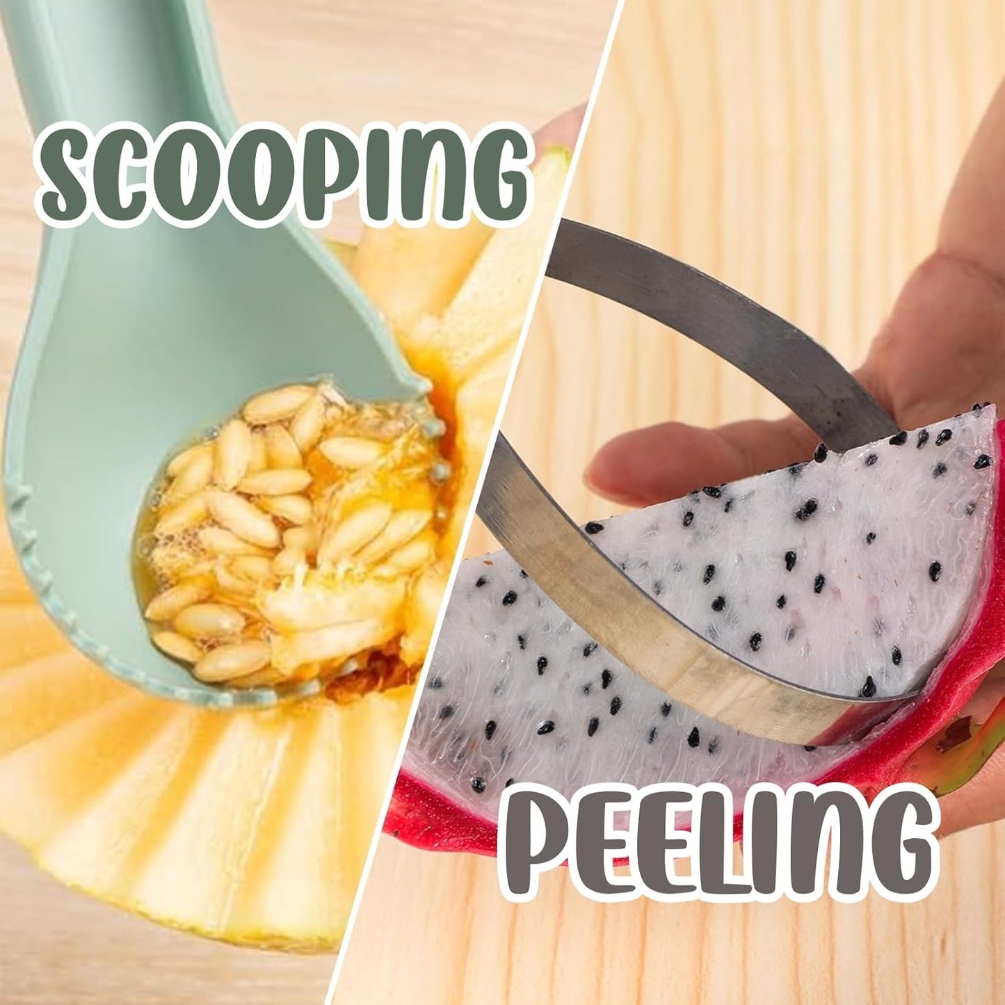 1 PCS Melon Baller Scoop Set, 6 in 1 Fruit Cutter, Seed Remover, Watermelon Scooper, Fruit Carving Tool, Dig Pulp Separator, Stainless Steel Gadget for Camping and Kitchen