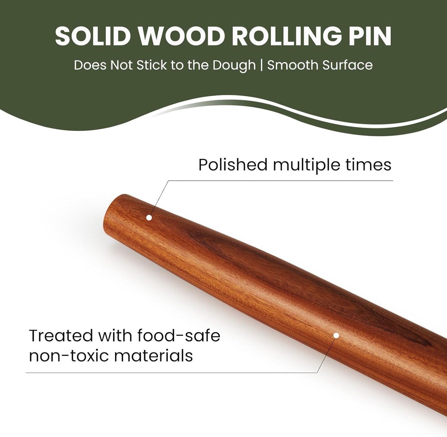 Natural High-Density Solid Bubinga Wood French Rolling Pin | 50% Heavier than Sapele pins | Less Effort | Perfect for Pies, Pastry & Cookies | Protective Fabric Sleeve - Ideal Baking Gift.