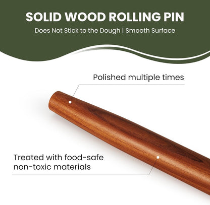 Natural High-Density Solid Bubinga Wood French Rolling Pin | 50% Heavier than Sapele pins | Less Effort | Perfect for Pies, Pastry & Cookies | Protective Fabric Sleeve - Ideal Baking Gift.