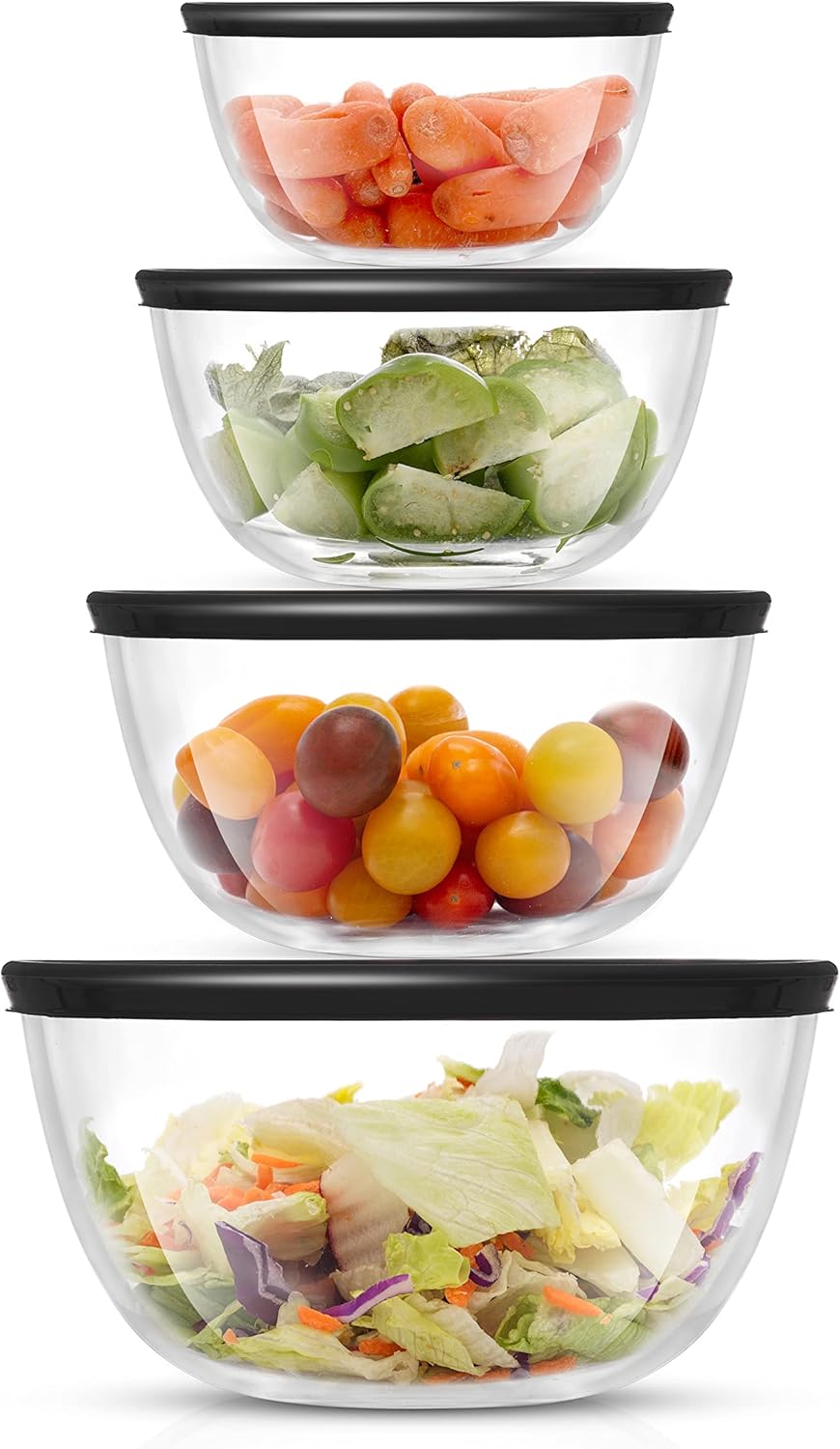 JoyJolt Kitchen Mixing Bowls - 8pc Glass with Lids Set – Neat Nesting Large Bowl Batter Cooking Storage and Big Salad BPA-Free Red