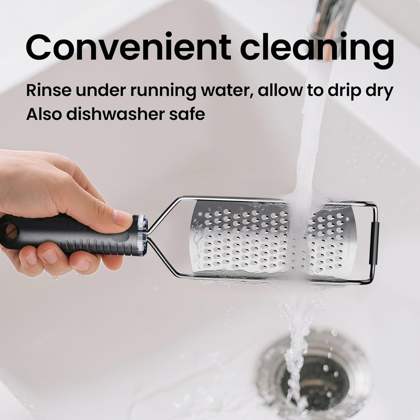 Coarse Grater for Cheese & Vegetables - Non-Slip Grip | Dishwasher Safe Stainless Steel (Black)