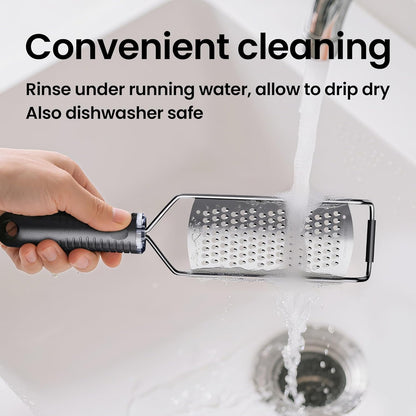 Coarse Grater for Cheese & Vegetables - Non-Slip Grip | Dishwasher Safe Stainless Steel (Black)