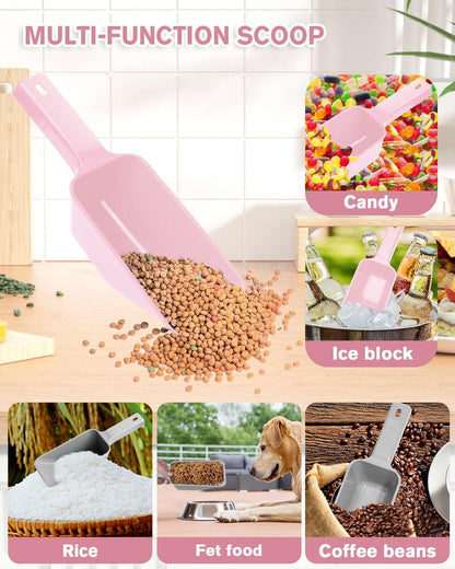 2 Cup Dog Food Scoop(2 Pack), Plastic Pet Food Scoop with Measuring Lines for Accurate Pet Food Portions,Dishwasher Safe (Grey and Pink)