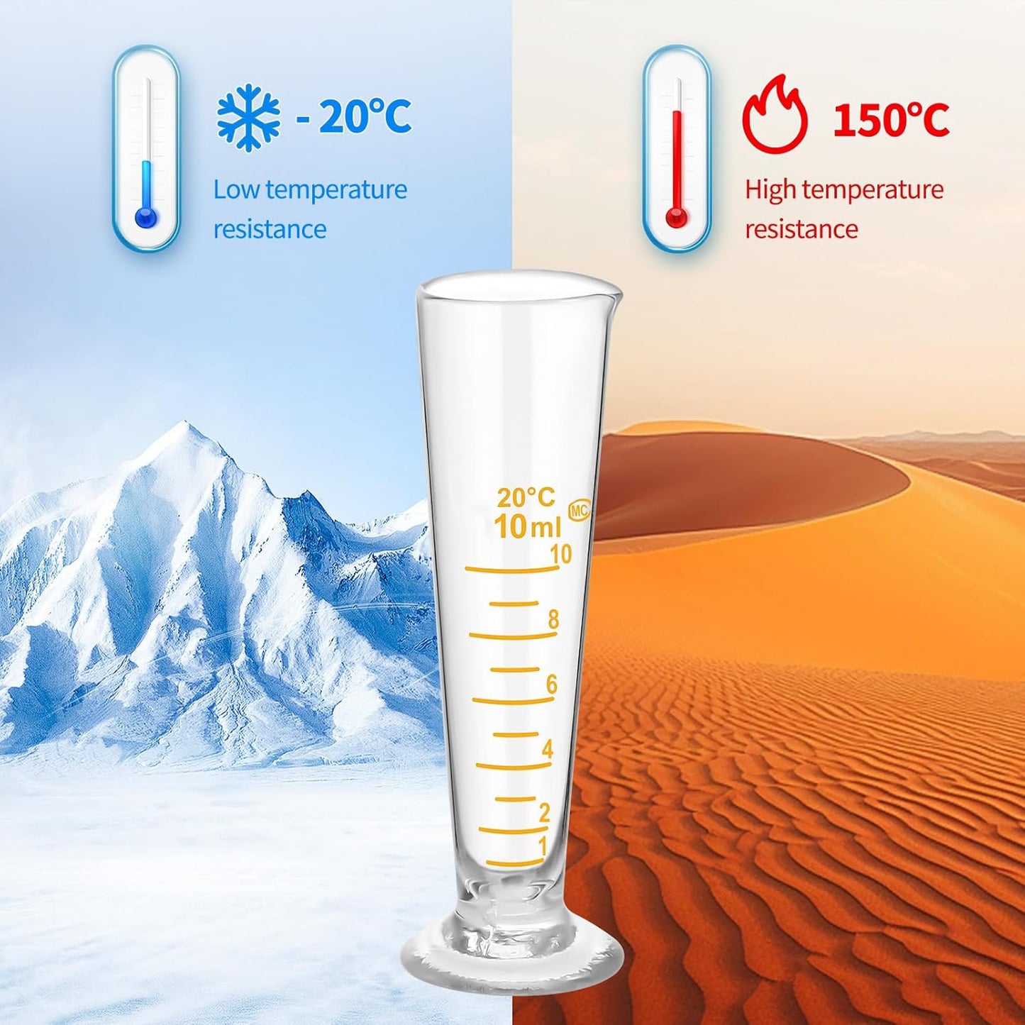 Baluue 10ml Graduated Cylinder, Borosilicate Glass Measuring Cup with Pour Spout, Conical Precise Lab Graduated Measuring Cylinder for Liquid, Science Labware