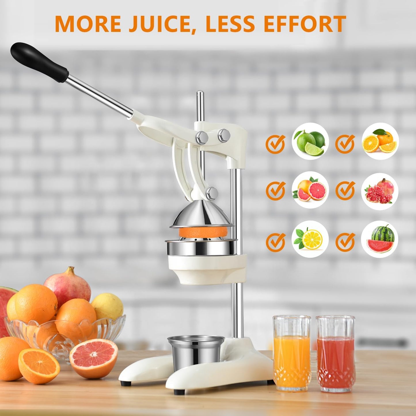 TONGCHANT Manual Juicer, Heavy Duty Cast Iron Juicer | Hand Press Juicer for Orange Lemon Lime Pomegranate & Citrus Fruits, High Leverage for Easy Juicing, Stainless Steel Cup, Easy to Clean, Black
