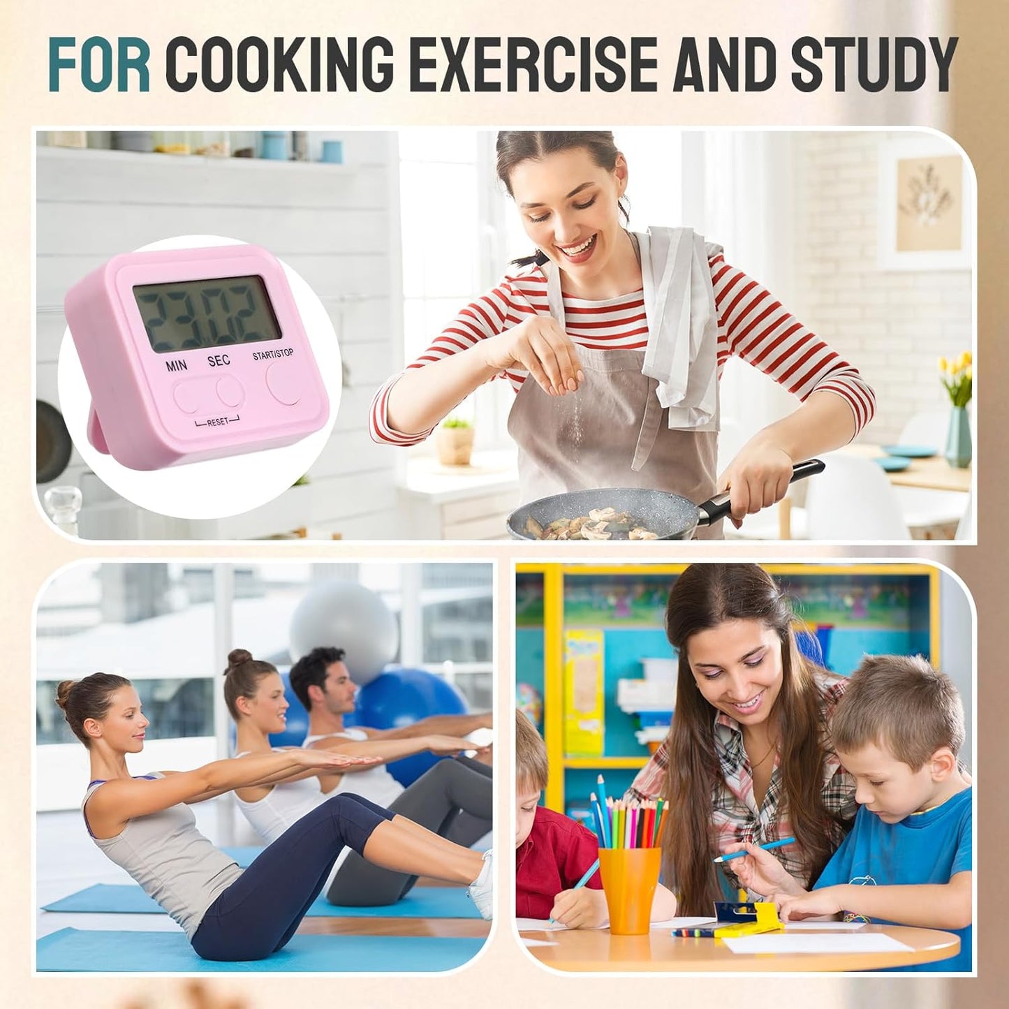 Weewooday 24 Pcs Digital Kitchen Timer Magnetic Timer Bulk On/Off Switch Minute Second Count up Countdown Loud Alarm for Exercise Cook Baking (Black,White)