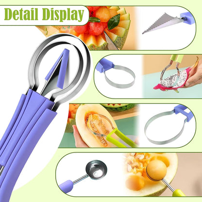 Suuker Melon Baller Scoop Set,4 In 1 fruit cutters shapes, watermelon scooper fruit scooper and baller, fruit carving tools（Green）