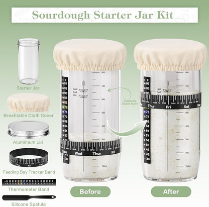 Sourdough Starter Kit, 9'' Round Banneton Bread Proofing Basket, Sourdough Kit with Jar, Sourdough Bread Baking Supplies with Bread Lame, Dough Scraper, Dough Whisk, Silicone Bread Sling