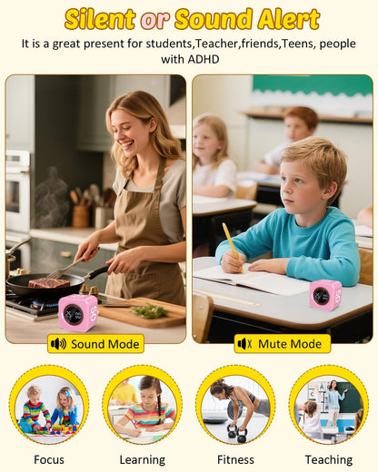 Digital Pomodoro Timer Cube 5/10/25/50min, Visual Productivity Flip Timer for Kids Classroom Desk, Custom Countdown, Silent and Sound Mode for ADHD Study Work Game Kitchen (Orange)