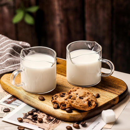 SENTVEND Espresso Cups Set of 2, 4 Oz Espresso Shot Glass with Handle Double Spout Measuring Cups with Scale Clear Glass Milk Cup Coffee Accessories Great for Making Coffee Desserts Salad Dressing