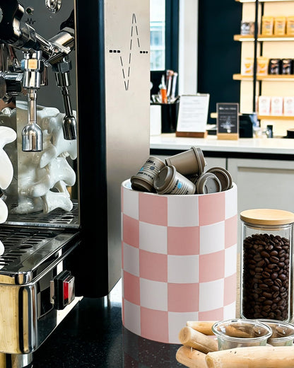 Checkered Kitchen Utensil Holder - 7.2" Ceramic Utensil Crock for Countertop, Kitchen Decor and Accessories for counte (Black)