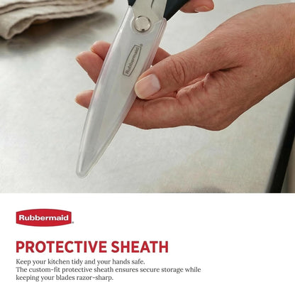 Rubbermaid Kitchen Scissors All Purpose Heavy Duty, Stainless Steel Kitchen Shears with Protective Sheath, Dishwasher Safe Kitchen Scissors for Food, Meat, Poultry & Herbs, Comfort Grip, Charchoal