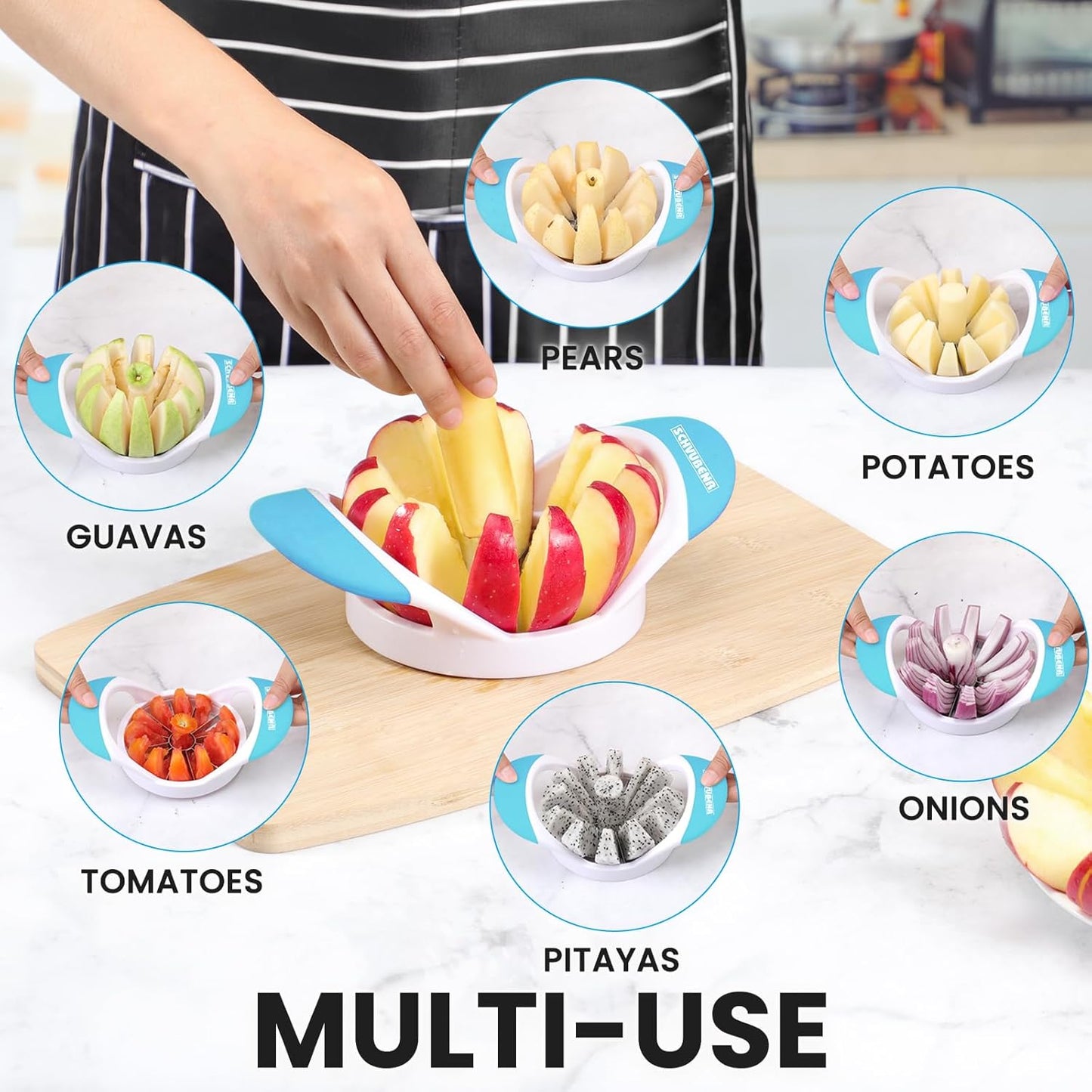 SCHVUBENR 12-Blade Apple Slicer and Corer - 4.72 Inch Sharp Stainless Steel Apple Cutter - Professional Apple Divider Tool for Quick Slices - Easy to Use & Clean - Slice Fruits with Ease - Black