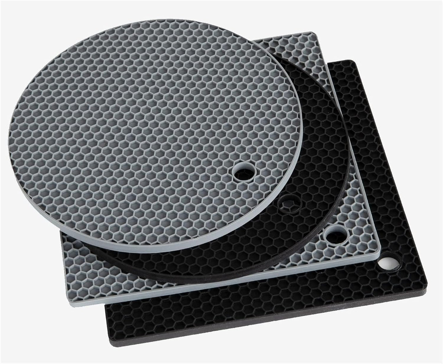 Joyhalo Trivets for Hot Dishes - Hot Pads for Kitchen, Silicone Pot Holders for Hot Pots and Pans, Silicone Mats for Kitchen Countertops, Table, Flexible Easy to Wash and Dry, Grey