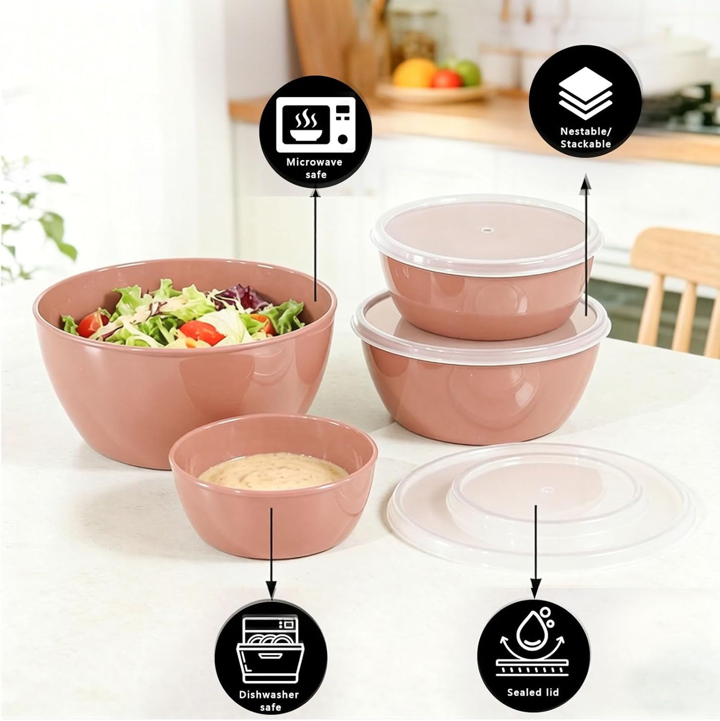 4-Piece Classic Plastic Prep Bowls with Lids, Nesting Plastic Small Mixing Bowl Set for Mixing, Baking, Prepping, Cooking and Serving Food, Microwave and Dishwasher Safe