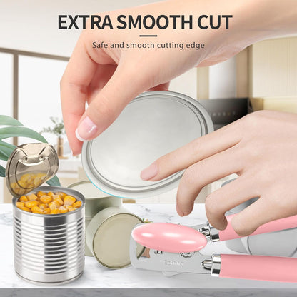 Safring Can Opener Manual, Heavy Duty Stainless Steel Smooth Edge Can Openers With Soft Touch Handle, Oversized Handheld Easy Turn Knob, Multi-Function Bottle Opener, Black