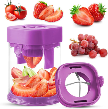 Small Fruit Cutter, Creative Strawberry & Grape Slicer, Quickly Making Fruit Vegetable Salad (Black)
