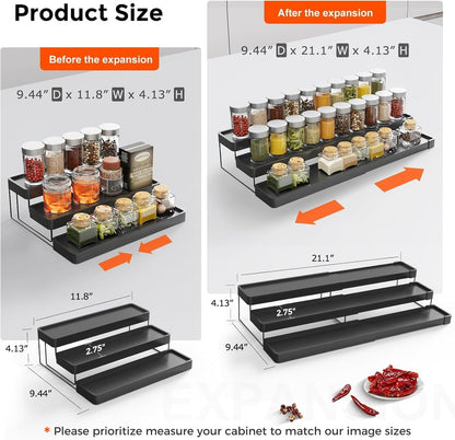 Expandable Spice Rack Organizer for Cabinet - 3 Tier Adjustable Cabinet Spice Organizer Easy Visibility - Spice Organizer for Cabinet Countertop Cupboard Pantry Organization (White)