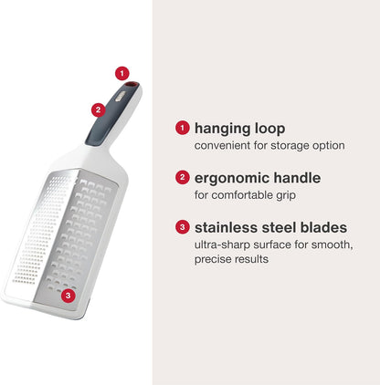 Zyliss Fine Grater and Zester - Handheld Grater with Stainless Steel Blade & Wheat Straw Handle - Ideal for Hard Cheese, Chocolate, Fruit, Vegetables, & More - Protective Cover Doubles as Scraper