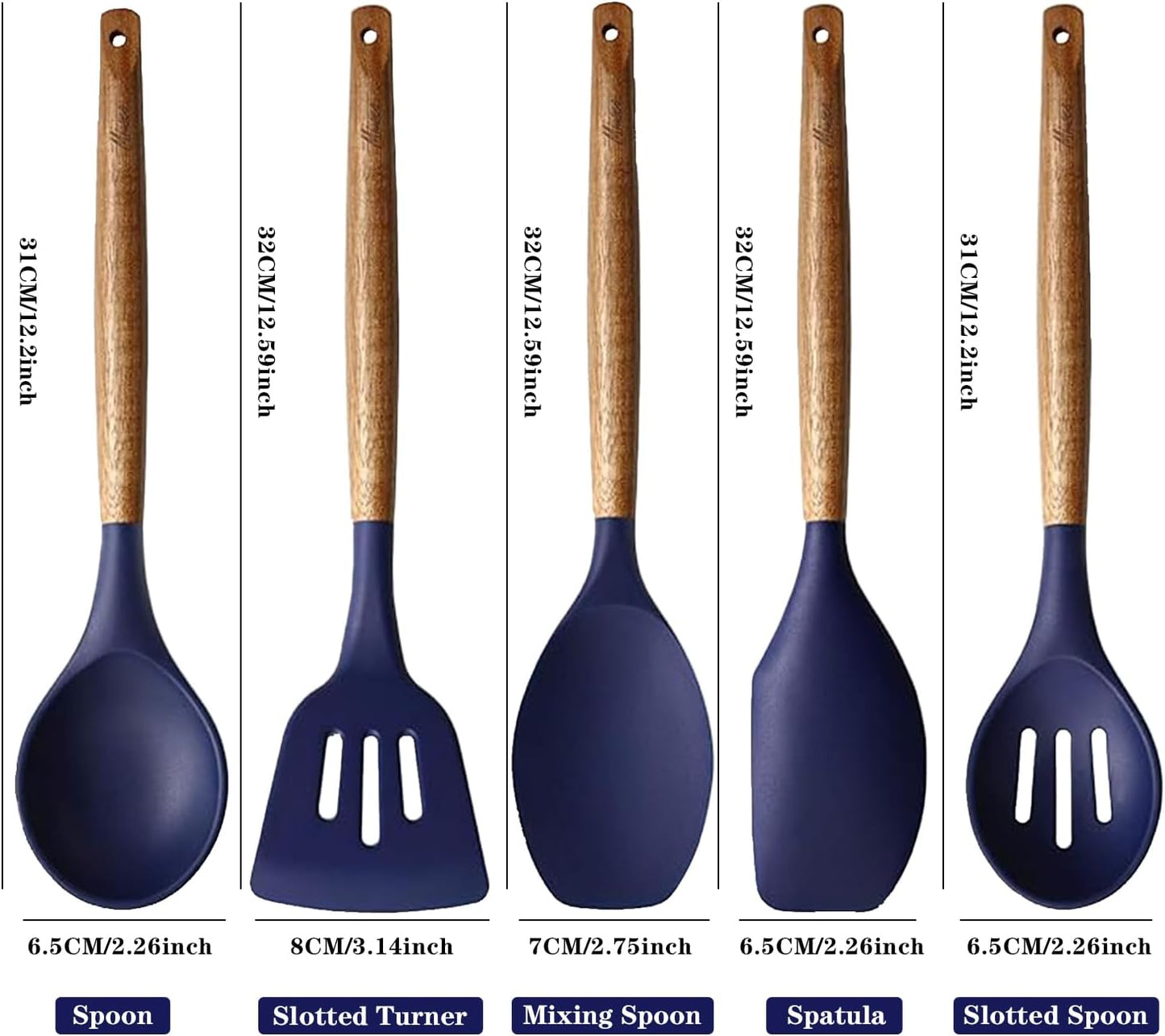 Kitchen Utensils Set, Silicone Cooking Utensils Set,Non-Stick Silicone Spatula Set with Natural Acacia Hard Wood Handle, 5 Piece, Upgraded Thickened Cookware