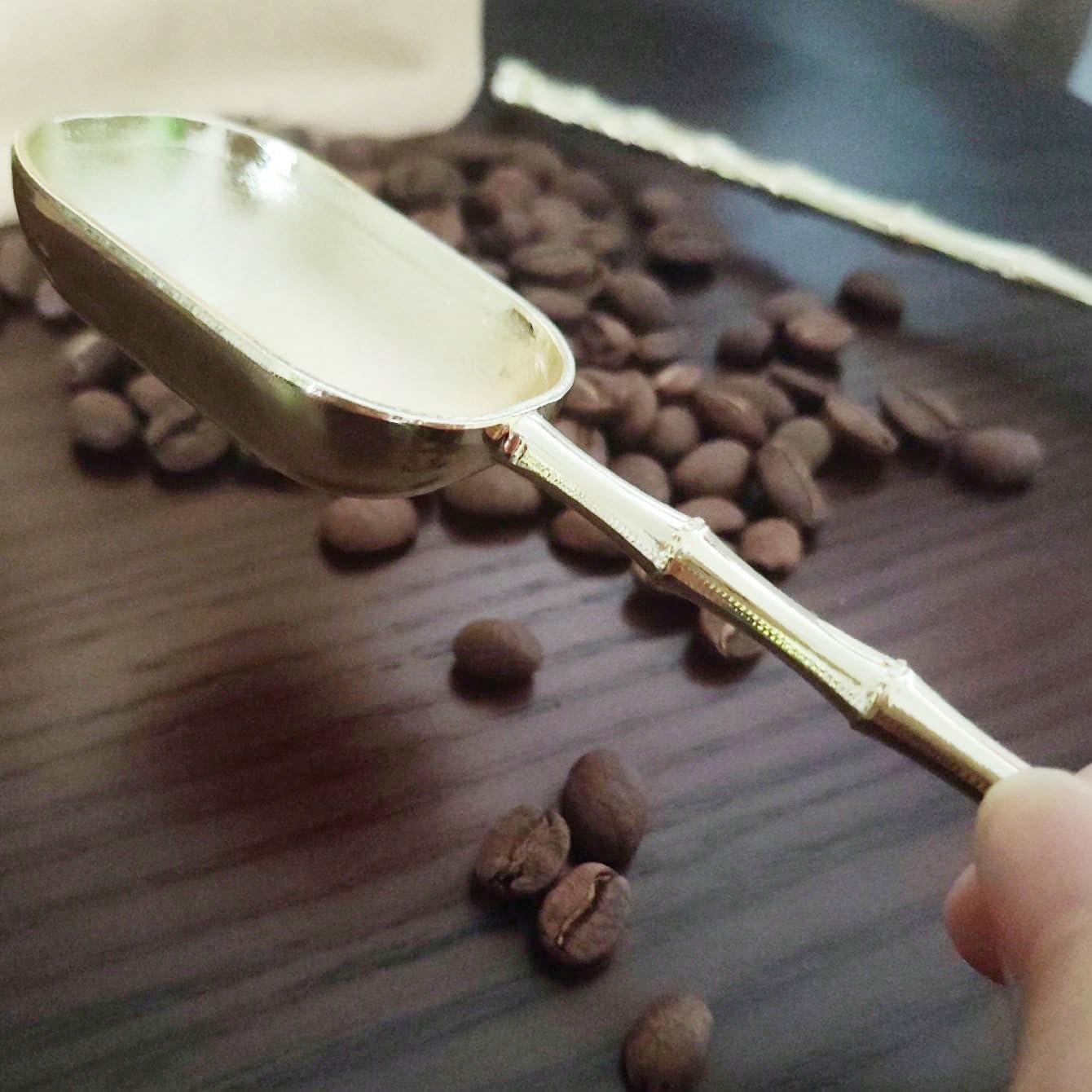 Measuring Spoons with Long Handle, Coffee Scoop, Tablespoon and Teaspoon Scoops Set of 2, Gold Art Style Metal