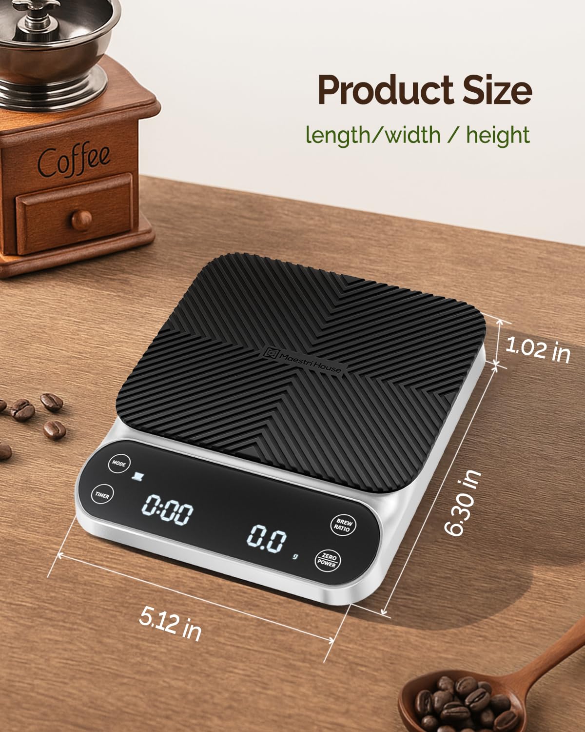Maestri House S3 Coffee Scale with Timer, 3kg/0.1g Rechargeable Digital Scale, 3 Brew Modes, Adjustable Ratios & Flow Rate Display, Barista-Grade for Pour-Over, Espresso, French Press – Black