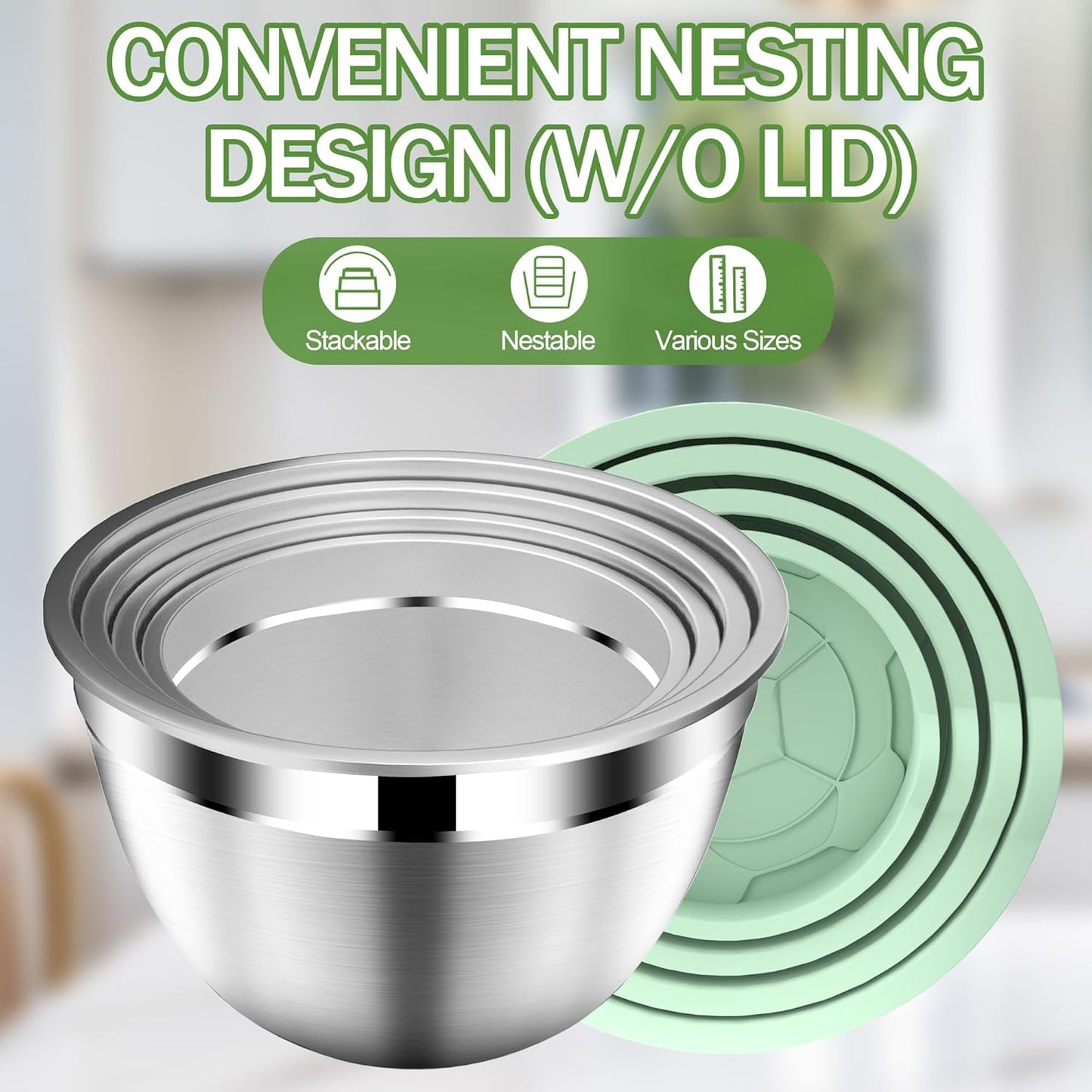DUTZUN Mixing Bowls with Lids Set, Stainless Steel Mixing Bowls with Colander, Strainer with Mixing Bowl Set, Serving Bowl Kitchen Gift, Size 4.5, 2.5, 2, 1.5QT - Black