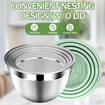 DUTZUN Mixing Bowls with Lids Set, Stainless Steel Mixing Bowls with Colander, Strainer with Mixing Bowl Set, Serving Bowl Kitchen Gift, Size 4.5, 2.5, 2, 1.5QT - Black